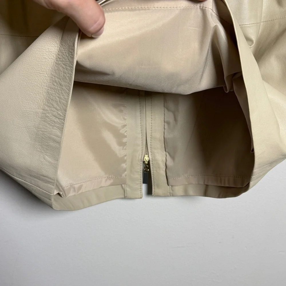 Doncaster Collection Cream Leather Pencil Skirt 6 Beige Gold Zip Office Career